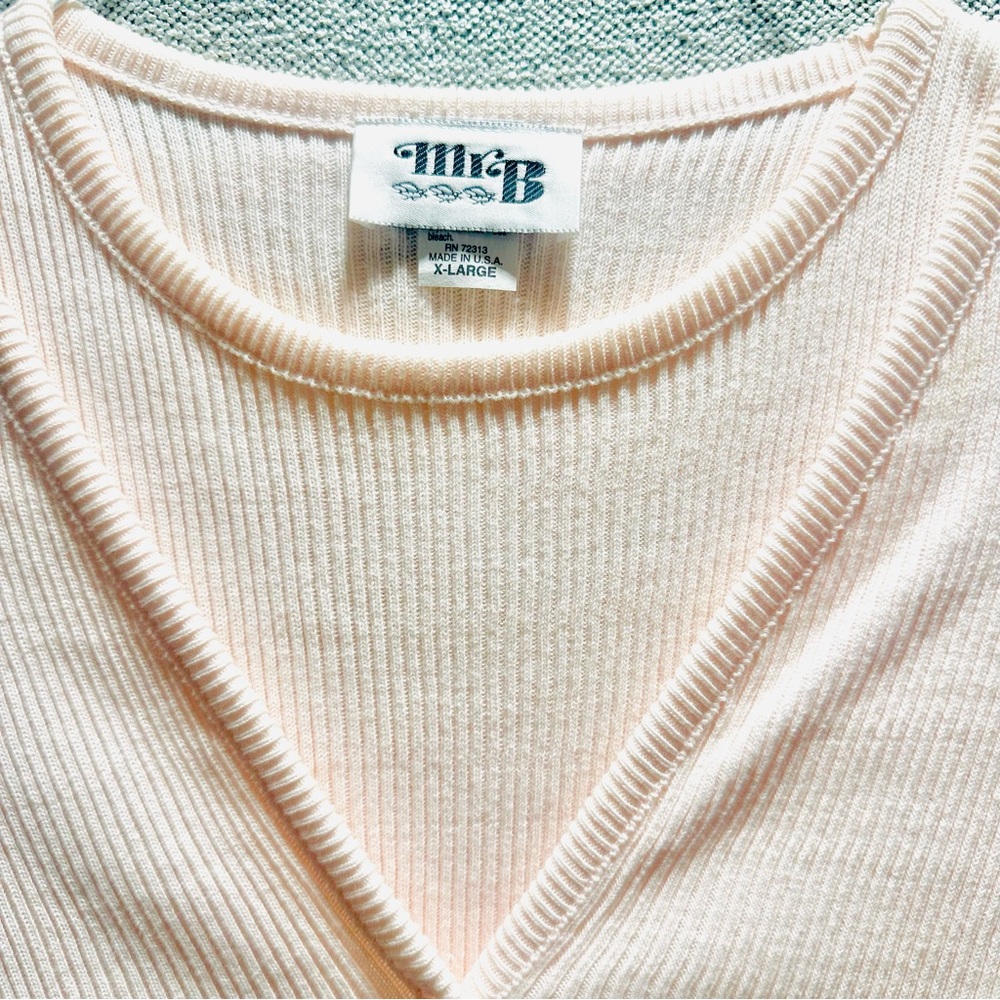 Vintage MrB Ribbed 2-piece Cotton Set with Soft Pastel Pink Button-Up Cardigan